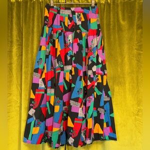 Vintage 90s Carol Little Multicolor Abstract Geometric Cotton Midi skirt Small